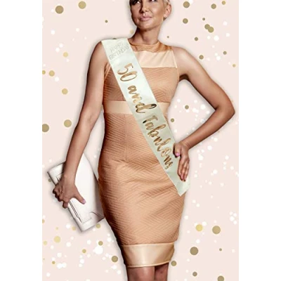 Image of Alandra Birthdays RGS 50 50th Cream &amp; Rose Gold Metallic Birthday Sash, One Size