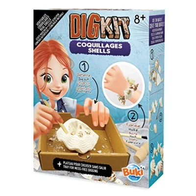 Image of Buki France Shells Dig Kit. Archaeology Digging Set. up Shell &amp; Create Bracelet. Tray for Mess Free Play, Tools Instructions. Kids STEM Toy. Science + Arts Crafts Gift Boys Girls 8+