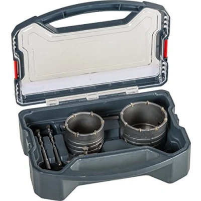 Image of Kwb Power Box Core Bit Set with Diameter Size 68 mm and 82 Carbide Tipped, Impact Resistant, Incl. 2X Centre Drill, SDS Plus Hexagonal Shaft