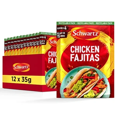 Image of Schwartz Chicken Fajitas Recipe Mix 35 G Pack of 12 No Artificial Colours or Flavourings Added Preservatives MSG Suitable for Vegetarians