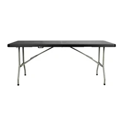 Image of Bolero Rectangular Centre Folding Utility Table Black 6ft (Single)