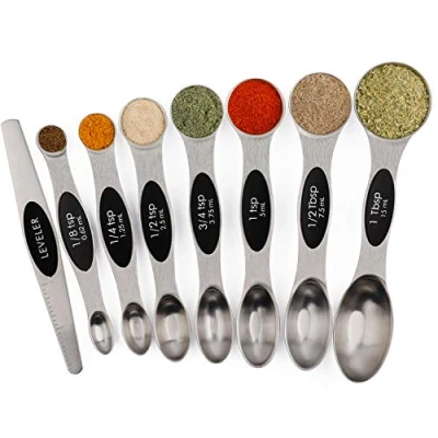 Image of Magnetic Measuring Spoons Stainless Steel Set of 8 Stackable Double Sided for Dry and Liquid Ingredients