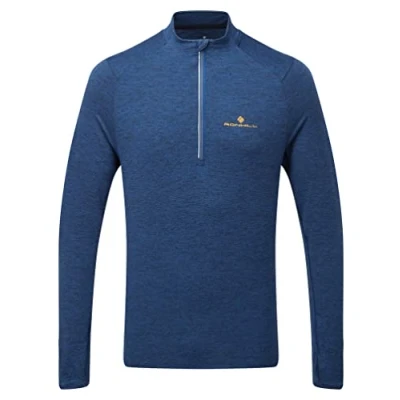 Image of RONHILL Running, Men&#039;s Life Practice 1/2 Zip Tee, DarkCobaltMarl/Sunray, S
