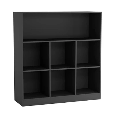 Image of URBNLIVING Wide Wooden 7 Cube Bookcase Storage Unit (Black, Wide)