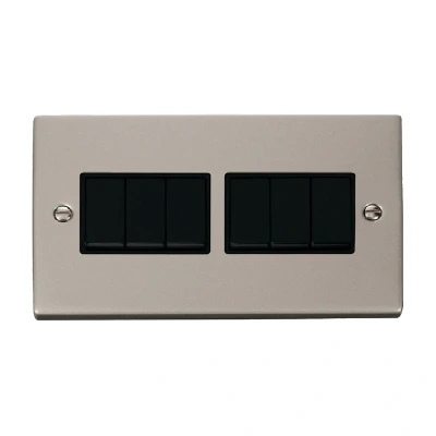 Image of Click Deco 6 Gang 2 Way 10AX Switch Pearl Nickel Black Inserts