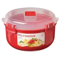 Image of Sistema Microwave Round Bowl 915 ml Food Container with Steam Release Vent BPA Free Red/Clear
