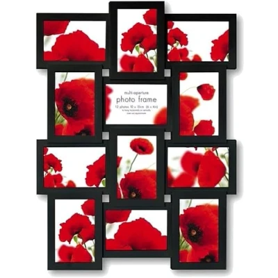 Image of Trendi® Large Multi Aperture Picture Photo frame Holds 12 x 6x4 Inch Frames, Collage Wall Mounted (Black)