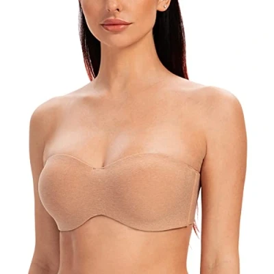 Image of MELENECA Women&#039;s Strapless Bras for Unlined Large Bust with Underwire Clear Strap Cappuccino Heather 34B
