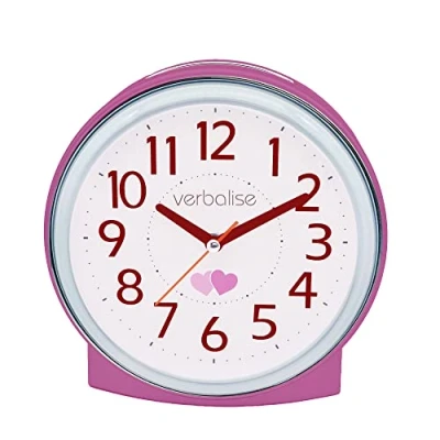 Image of Bedside analogue talking clock by Verbalise in pink VTC 12PK