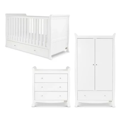 Image of Ickle Bubba Snowdon Classic 3 Piece Furniture Set White Premium Pocket Sprung Mattress