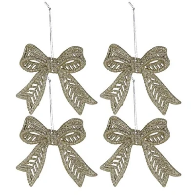Image of 4 Pack 9cm Glitter Chunky Bows Christmas Tree Decoration Champagne Gold