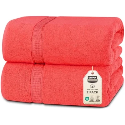 Image of Utopia Towels Luxurious Jumbo Bath Sheet 2 Piece 600 GSM 100% Ring Spun Cotton Highly Absorbent and Quick Dry Extra Large Towel Super Soft Hotel Quality (35 x 70 Inches, Coral)