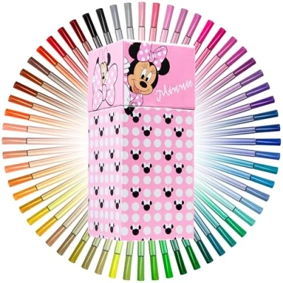 Image of Disney Minnie Mouse Colouring Pens for Kids 60 Pcs, Felt Tip Girls Gifts (Pink)