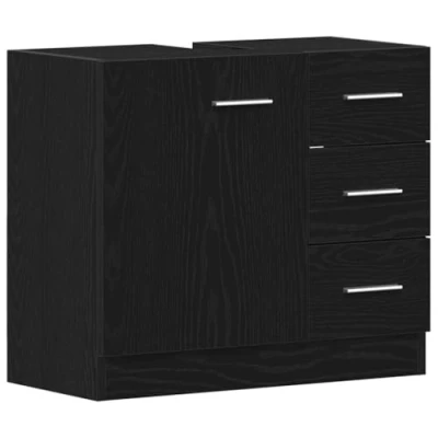 Image of vidaXL black oak bathroom sink cabinet engineered wood, 63x30x54cm, spacious storage &amp; moisture resistant