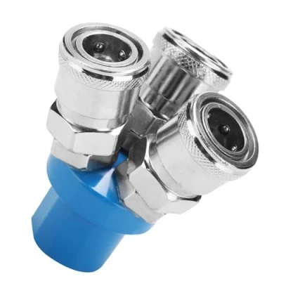 Image of 1/4&quot; C Type 2/3 Way Manifold, Pneumatic Quick Fitting Splitter Air Pump Compressor Connector (3 Fitting)