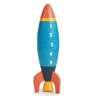 Image of Mentari toys Wooden Rocket Stacking Toy, Numbers 1 5, Stars, Creative Play, Ages 3+, UK Design