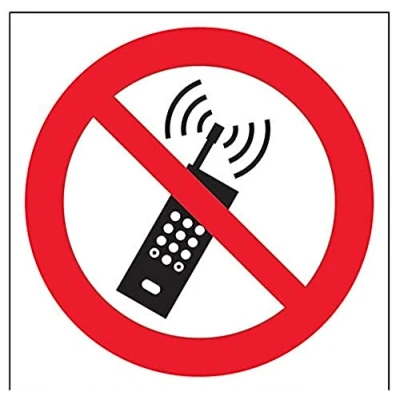 Image of V Safety No Mobile Phones Logo Prohibition Sign 200mm x 1mm Rigid Plastic