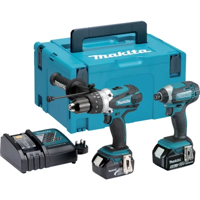 Image of Makita DLX2145TJ 18V Li ion LXT 2 Piece Combo Kit comprising DHP458Z and DTD152Z Complete with x 5.0 Ah Batteries Charger Supplied in a Makpac Case