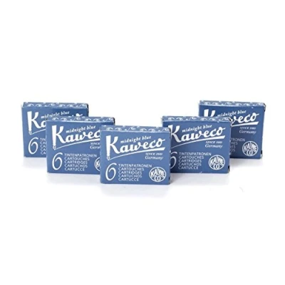 Image of Kaweco Füllfederhalter, Kurze Tintenpatronen Packung mit 5 x 6 Stück (insgesamt 30 Stück) Mitternachtsblau (Blau/Schwarz)