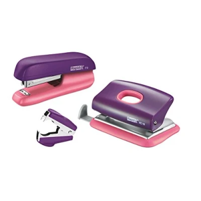 Image of Rapid F5 Mini Stapler, FC10 Hole Punch and Staple Remover Set, 10 Sheet Capacity, Staples Included, Metal Plastic, Purple/Apricot, 5000372