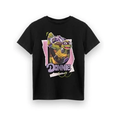 Image of Teenage Mutant Ninja Turtles Donnie Boys T Shirt Kids Donatello Short Sleeve Graphic Tee in Black Alternative Art Character Apparel Top TMNT Comic Book Movie Series Game Merchandise Gift