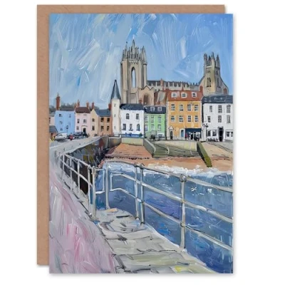 Image of Artery8 Greeting Card Bridlington Pier Shore Painting Yorkshire Sunny Blank For Him Or Her Art Birthday