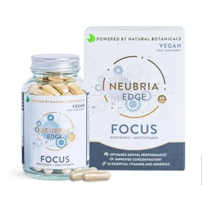 Image of NEUBRIA EDGE Nootropic Supplement for Focus, Concentration &amp; Mental Performance Multivitamin with Caffeine, Ashwagandha, Ginkgo, Rhodiola Bacopa Brain Health Productivity 60 Vegan Capsules
