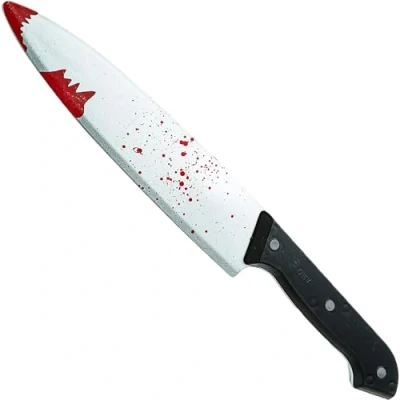 Image of Halloween Bloody Knife Prop with Fake Blood Detail Costume Accessories 30cm Long Plastic Zombie Weapon Splatter Design