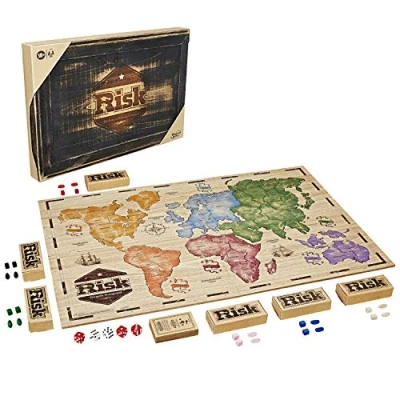 Image of Hasbro Gaming C2322800 Risk Rustic, Large Strategy Game in Wooden Edition, German Language Version, Single, Multi Amazon Exclusive