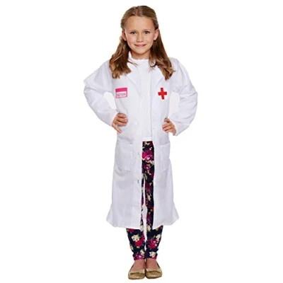 Image of HENBRANDT Children’s White Doctor Coat with Pink Detail Fancy Dress Costume Stuffed Toy Vet Nurse Surgeon Pretend Play Size Medium Ages 7 9 for Girls