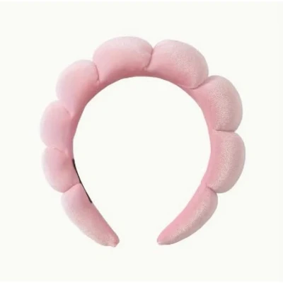Image of Makeup Headband Spa Headbands for Women Sponge &amp; Terry Towel Cloth Fabric Cute Skincare Face Washing, Removal, Shower, Facial Mask (Pink)