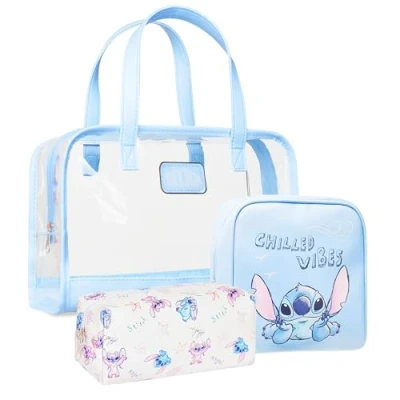 Image of Disney Stitch Toiletry Bags Set of 3, Zipped Wash Bag and Cosmetic Gifts