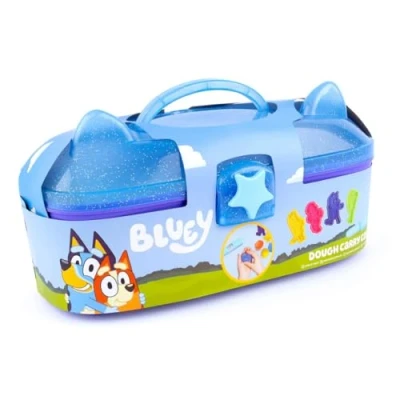 Image of Bluey Dough Carry Case Includes 4 Pots, Cutters, Roller, Stickers, Wipeable Play Scene Kids Boys Girls Aged 3+ Portable Creative Fun