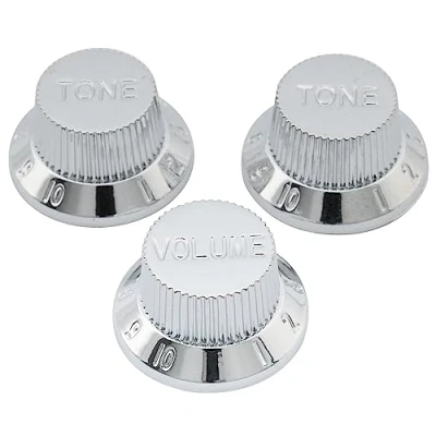 Image of Musiclily Metric Strat Knobs 1 Volume 2 Tone Control Set for Import Squier Style Electric Guitar, Chrome