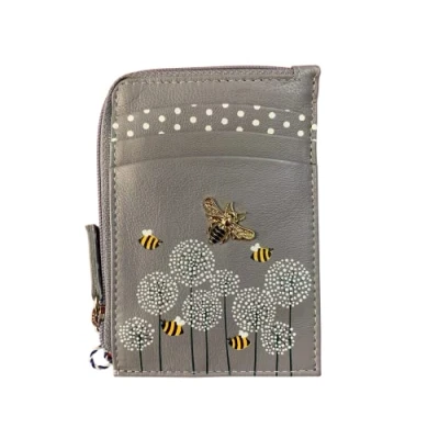 Image of Mala Leather Coin &amp; Card Purse Bumble bee RFID Protection Moonflower (Grey)