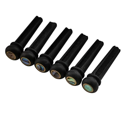 Image of Musiclily Slotted Ebony Acoustic Guitar Bridge Pins, Black with 4mm Green Pearl Shell Dot(6 Pieces)