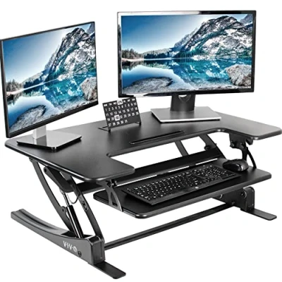 Image of VIVO 91 cm Height Adjustable Stand Up DESK Converter, V Series, Quick Sit to Tabletop Dual Monitor Riser Workstation, Black, V000V