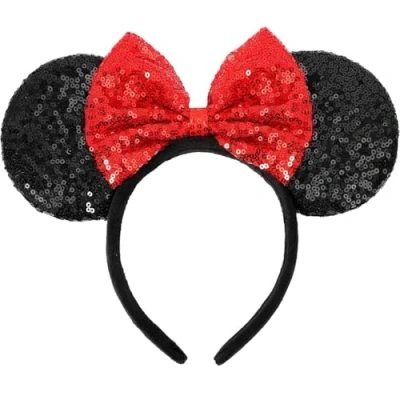 Image of UNKJIN Mouse Ears Headband, Classic with Bow, Sequin Princess Party Decoration Cosplay Costume for Women Girls (Red)