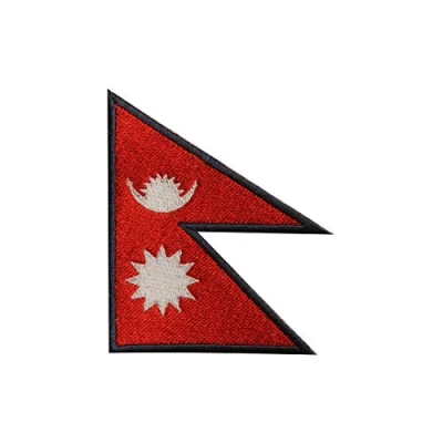 Image of Nepal National Flag Embroidered Iron on Sew Patch Badge for Clothes etc. 9 X 6 cm