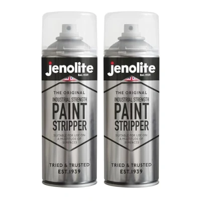 Image of JENOLITE Industrial Strength Paint Stripper Aerosol Non Drip Gel Formula 2x400ml Remover and Varnish for Metal, Wood, Brick, Concrete
