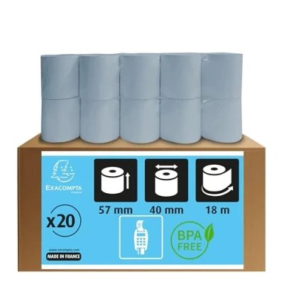 Image of Exacompta Ref 40951E Safe Contact Credit Card Machine Rolls 57mm Wide x 40mm Diameter 18m in Length, Phenol Free, FSC Certified Paper Pack of 20