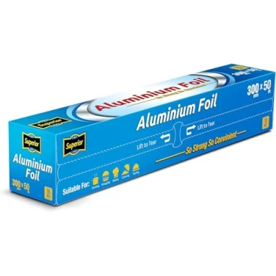 Image of Superior Tin Foil 300mm x 50m Strong Tear Resistant Non Stick Aluminium Roll with Built in Cutting Edge Ideal Kitchen for Food Storage Cooking Grilling Wrapping