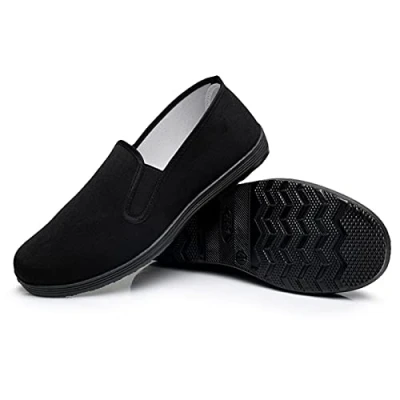 Image of Chinese Kung Fu Slippers Canvas Martial Arts Tai Chi Shoes Rubber Sole Unisex All Black Size UK 10 (275cm)