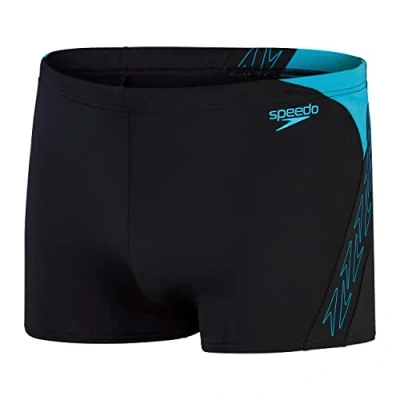 Image of Speedo Men&#039;s Hyperboom Splice Aquashort Swimming Trunks Quick Drying Training Fitness Chlorine Resistant , Black/Bolt, 30