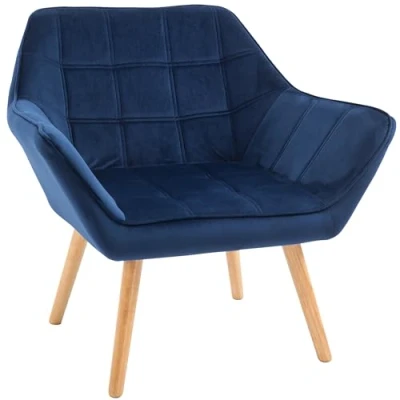 Image of HOMCOM Armchair Accent Chair, Vanity Chair with Wide Arms, Slanted Back, Padding, Metal Frame, Wooden Legs, Home Bedroom Furniture Seating, Blue