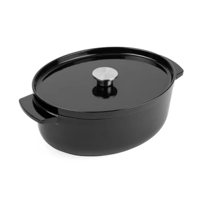 Image of KitchenAid Cast Iron Onyx Black Non Stick 30cm Oval Casserole Dish with Lid