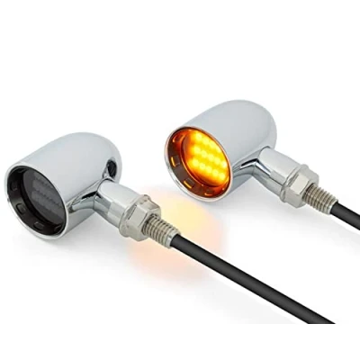Image of Alchemy Parts Mini LED Motorbike Indicators CNC Aluminium PAIR (Chrome with Black Bezel)
