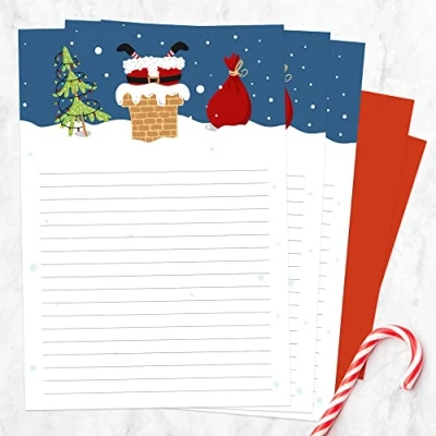 Image of Rooftop Santa Letter Set Pack of 20. Thank You Notes for Friends Family Mum Dad Kids Sister Brother Cards Xmas Gift Present Roof Chimney Christmas Stationery Made in UK (3151)