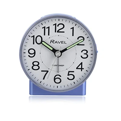 Image of Ravel Round Mid Sized Bedside Quartz Alarm Clock RC039.6 White/Metallic Blue