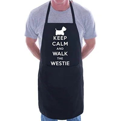 Image of print4ucouk Keep Calm Walk The Westie Dog Lover BBQ Cooking Novelty Apron Black
